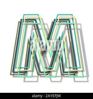 Three colors line font Letter M 3D Stock Photo