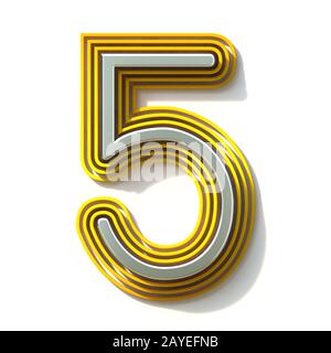 Yellow outlined font number 5 five 3d render illustration isolated on