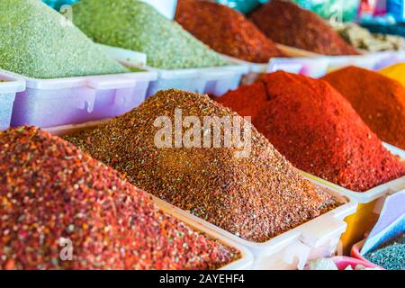 Spices sold at the Chorsu Bazaar in Tashkent Stock Photo