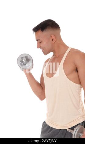 Close up image of a man with two dumbbells Stock Photo
