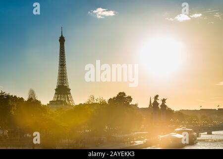 Beautiful sunset with Eiffel Tower Stock Photo