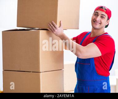 Contractor worker moving boxes during office move Stock Photo