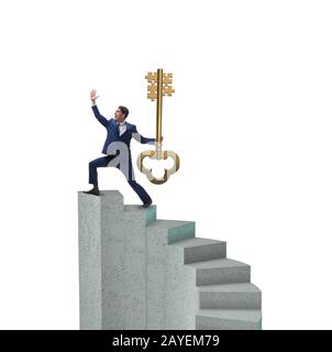 Businessman with key to success at the top of career Stock Photo - Alamy