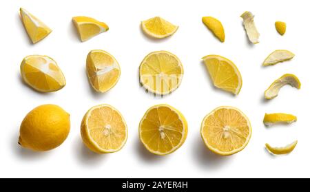 Set of lemon slices on a white background. The view from the top Stock Photo