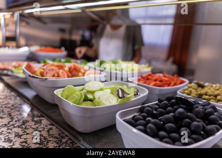 self-service restaurant with many dishes and trays full of food for  customers Stock Photo - Alamy