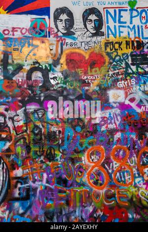 Graffiti on the wall of John Lennon in Prague - Czech Republic Stock Photo