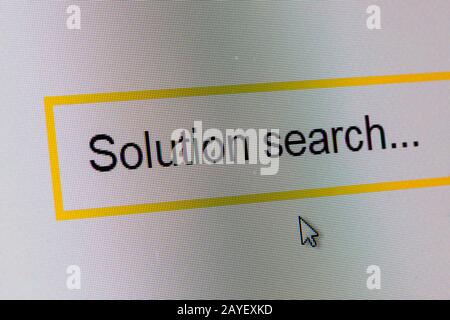 Words Solution search in bar on computer monitor Stock Photo