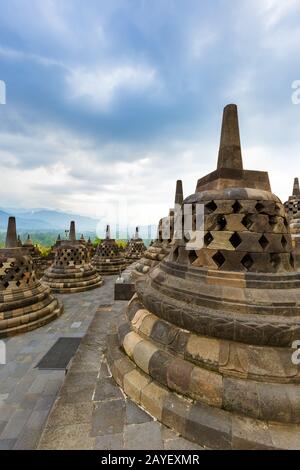 Borobudur Buddist Temple - island Java Indonesia Stock Photo