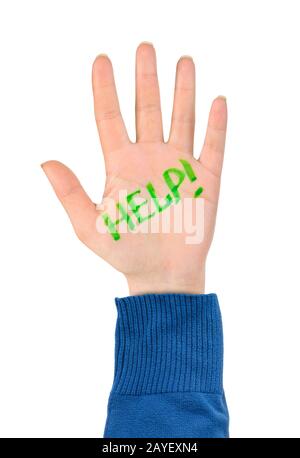 Hand and word Help isolated on white Stock Photo - Alamy