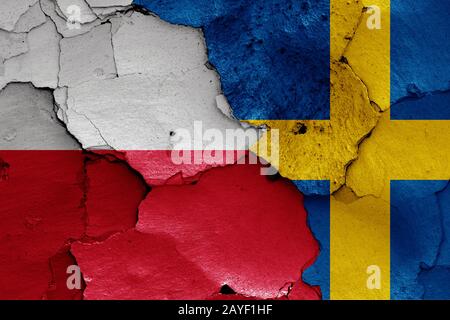 Flags of Poland and Sweden painted on cracked wall Stock Photo - Alamy