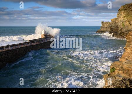 Portreath Pier on the North Coast of Cornwall/ Stock Photo