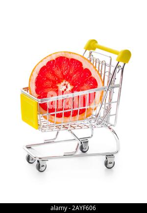Ripe grapefruit in shopping cart Stock Photo
