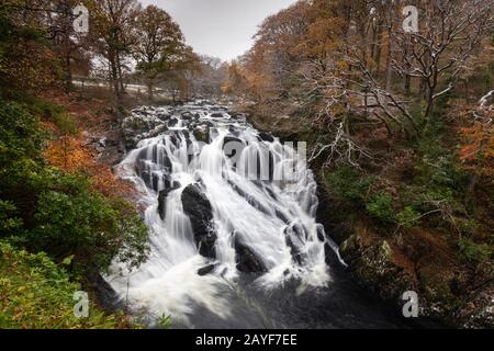 Swallow Falls on the Afon Llugwy in the Snowdonia National Park. Stock Photo