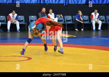 Orenburg, Russia - 29 October 2016: Girls competitions Sambo in the Championship of Russia in Sambo Stock Photo