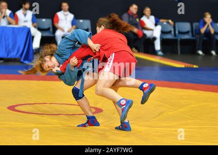 Orenburg, Russia - 29 October 2016: Girls competitions Sambo in the Championship of Russia in Sambo Stock Photo