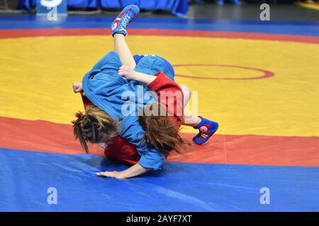 Orenburg, Russia - 29 October 2016: Girls competitions Sambo in the Championship of Russia in Sambo Stock Photo