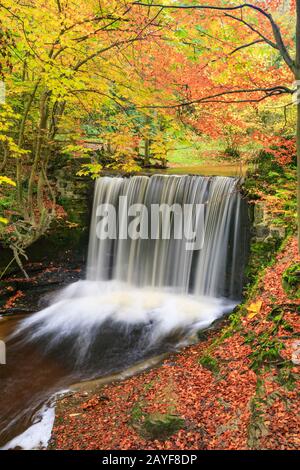 Nant Mill Waterfall near Wrexham captured in the autumn. Stock Photo