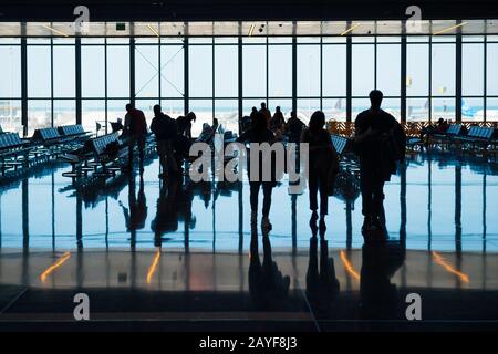 Group of silhouette people in airport Stock Photo