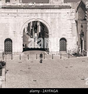the ancient triumphal arch of Emperor Augustus in Fano, Pesaro-Urbino province, Marche, Italy. Stock Photo