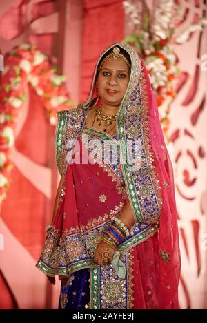 Indian woman with typical clothes on traditional Indian wedding, Jodhpur, Rajasthan, India Stock Photo