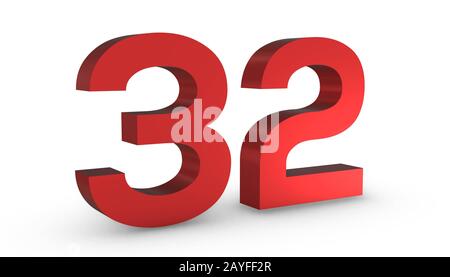 Numeral 32, thirty two, isolated on white background, 3d