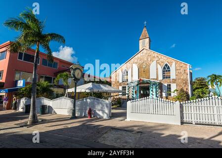 Philipsburg, St. Maarten - December 17, 2018: Philipsburg Methodist Church in island of Sint Maarten - Saint Martin, Netherlands Antilles. Stock Photo