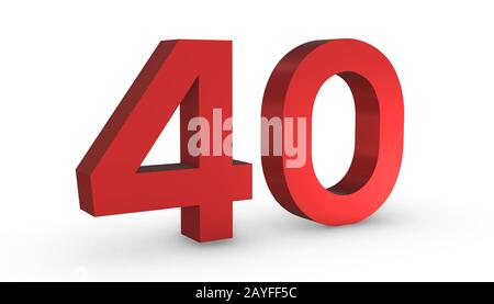 3D Shiny Red Number Forty 40 Isolated on White Background. Stock Photo