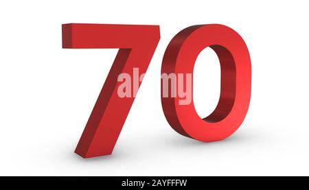 3D Shiny Red Number Seventy 70 Isolated on White Background. Stock Photo