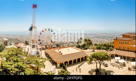 12 JULY 2018, BARCELONA, SPAIN: Ferris wheel in Tibidabo with panoramic view Stock Photo