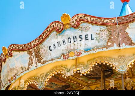 12 JULY 2018, BARCELONA, SPAIN: beautiful bright carousel in park Stock Photo