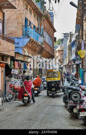 colorful streetlife  on market of Jodhpur, Rajasthan, India Stock Photo