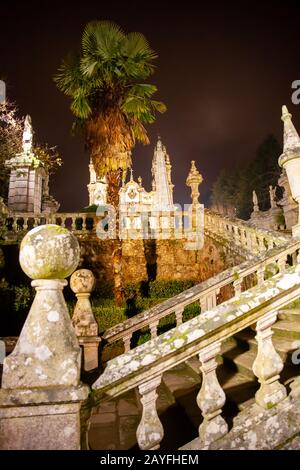 Park and Baroque stairs of the Sanctuary of Nossa Senhora dos Remédios at night Lamego Portugal Stock Photo