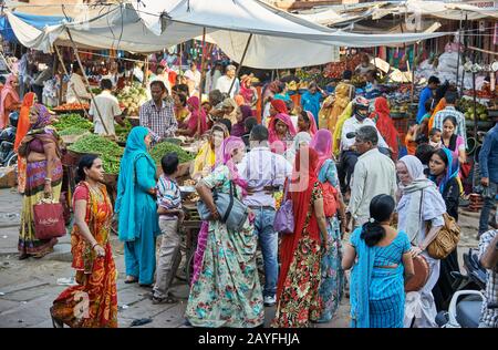 colorful streetlife  on market of Jodhpur, Rajasthan, India Stock Photo