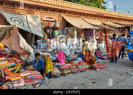 colorful streetlife  on market of Jodhpur, Rajasthan, India Stock Photo