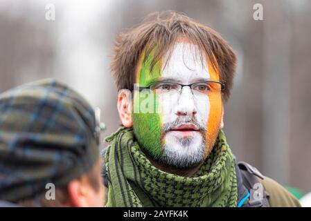 MOSCOW - MAR 16: People celebrating St. Patrick's Day in Sokol'niki Park in Moscow on March 16. 2019 in Russia Stock Photo