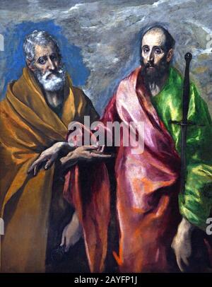 Saint Peter and Saint Paul 1595-1600 El Greco (Domenikos Theotokópoulos) 1541- 1614, 17th, century, Spain, Spanish, Greek, Greece. Stock Photo