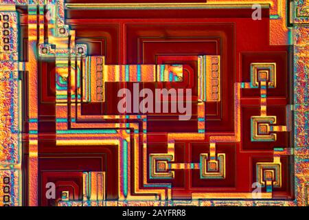 surface of a microchip, Differential interference contrast picture, silicon wafer Stock Photo