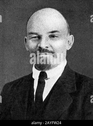 Vladimir Ilyich Ulyanov or Lenin a communist revolutionary who was head of the head of government of Soviet Russia from 1917 to 1924 and of the Soviet Union from 1922 to 1924.  From  a magazine circa 1917 Stock Photo