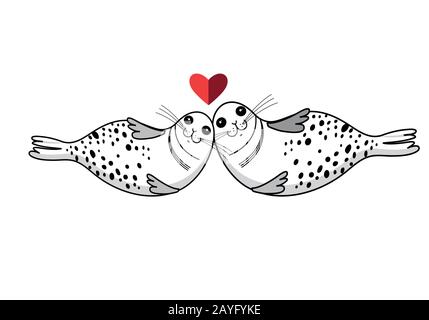 Vector loving seals on a white background. Holiday Valentine. Stock Vector