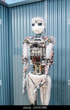 28 JULY 2018, BARCELONA, SPAIN: Humanoid drone robot at the museum Cosmocaixa exhibition Stock Photo