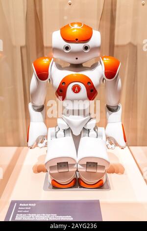 28 JULY 2018, BARCELONA, SPAIN: Nao robot in museum exhibition Stock Photo