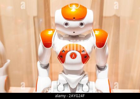 28 JULY 2018, BARCELONA, SPAIN: Nao robot in museum exhibition Stock Photo