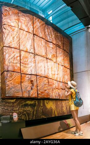 28 JULY 2018, BARCELONA, SPAIN: Woman visitor in geology museum in Cosmocaixa Stock Photo