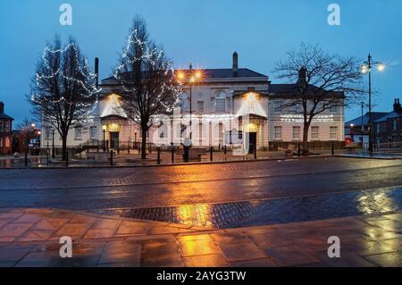 UK,South Yorkshire,Rotherham,Town Hall at Dusk Stock Photo