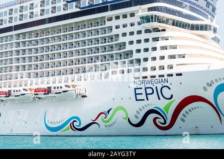 29 JULY 2018, BARCELONA, SPAIN: Norwegian Epic Cruise Ship docked in Barcelona port Stock Photo