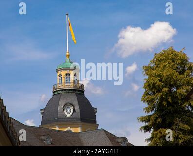 flag on the castle tower, Karlsruhe Germany Stock Photo