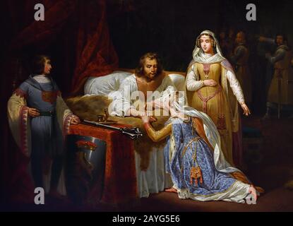 The awakening of Richard Coeur de Lion or La Reine Bérangèr - The awakening of Richard the Lionheart or Queen Bérangère - Berengaria of Navarre   1834 by Lecomte Hippolyte 1781-1857. French, France, ( Richard I  1157 – 1199 King of England from 1189 until his death. He was the second king of the House of Plantagenet. )