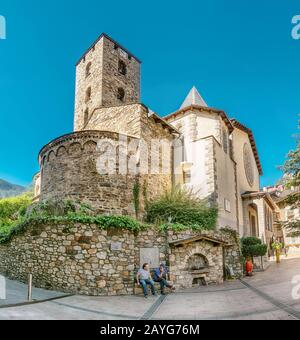19 JULY 2018, ANDORRA LA VELLA, ANDORRA: Sant Esteve church located in city center of Andorra la Vella Stock Photo