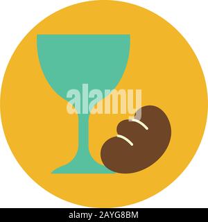 chalice and bread block and flat style Stock Vector