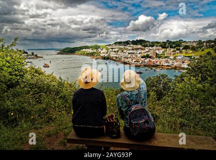 Hall Walk links Fowey and Polruan in Cornwall and is of exceptional beauty through woodland and creek and encompasses the  green waters of Pont Pills Stock Photo